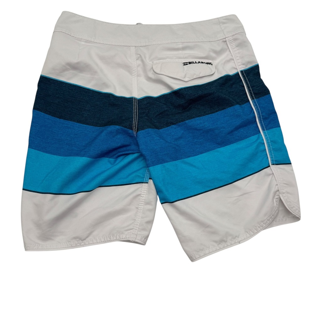 Billabong Originals 73 Board Shorts Mens 36 White Blue Striped Excellent Surf